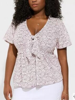 Torrid Heritage Jersey Tie-Front Babydoll Top 1/1X V-Neck Flutter Sleeve
